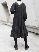 Drawstring Pleated Big Swing Long Sleeve Dress